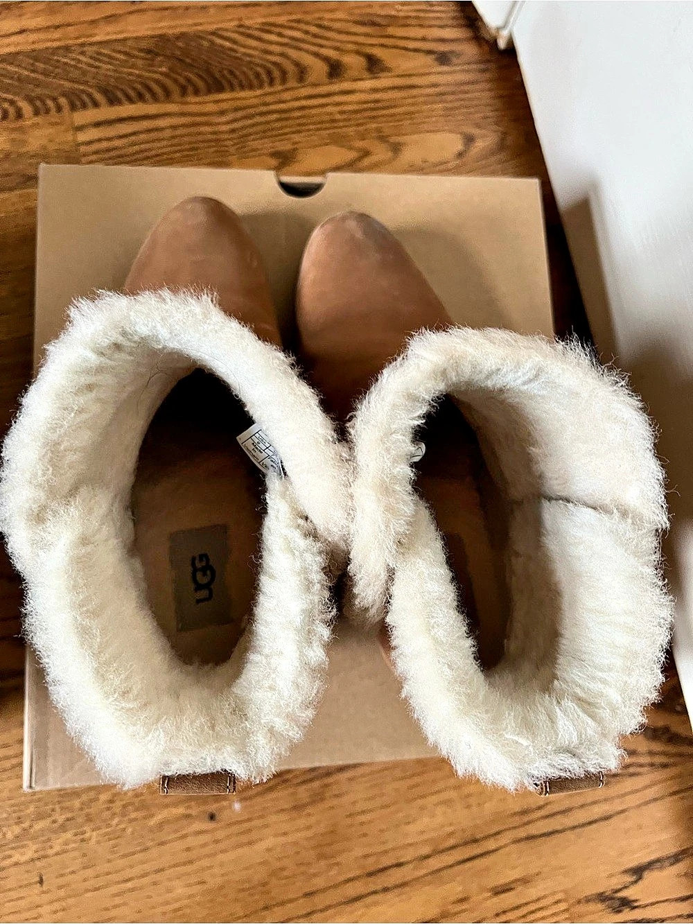 UGG Devonrah Fur-Lined Wedge Boots US 9 Brown & Cream